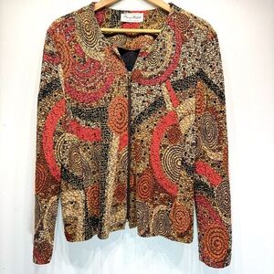 Patchwork Print Jacket Jewel Tone & Metallic Swirls Zip Front by Stacey Michelle